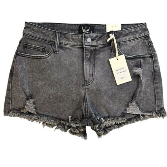 NWT L.T.J. Women’s Teens Black Acid Denim Wash Cut Off Shorts Raw Hem - Size L - Picture 1 of 5